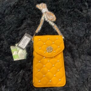 NWT Badgley Mischka Quilted Pink Cell Phone Crossbody Bag - Yellow - BM4133